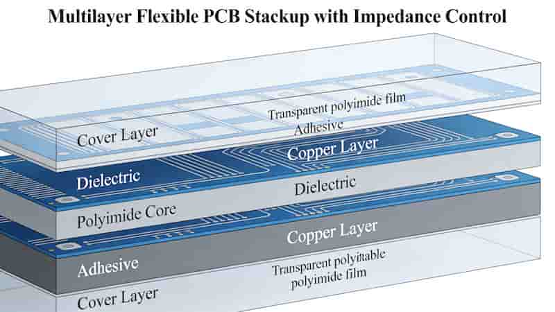 Multilayer flexible PCB stackup impedance control flex circuit