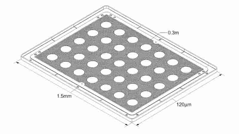 Basic structure of laser-cut SMT PCB stencil with aperture details