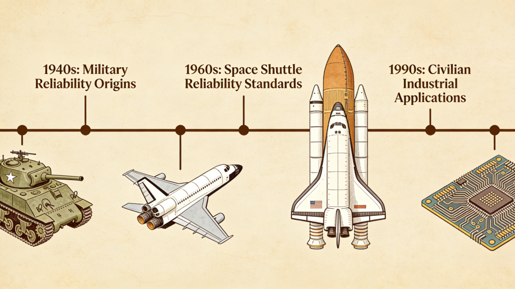 History and evolution of reliability engineering from military to civilian industry