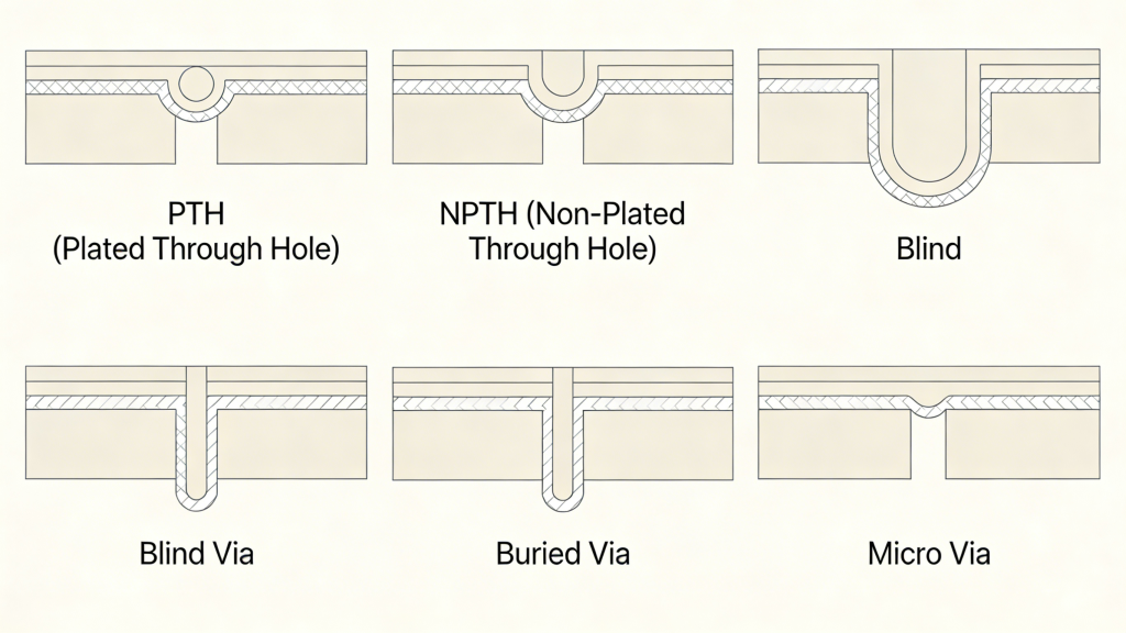 PCB via types PTH NPTH blind buried micro vias structure