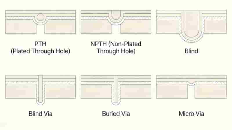 PCB via types PTH NPTH blind buried micro vias structure