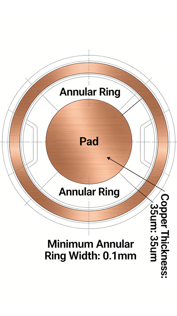 PCB pad design and annular ring requirements for reliable manufacturing