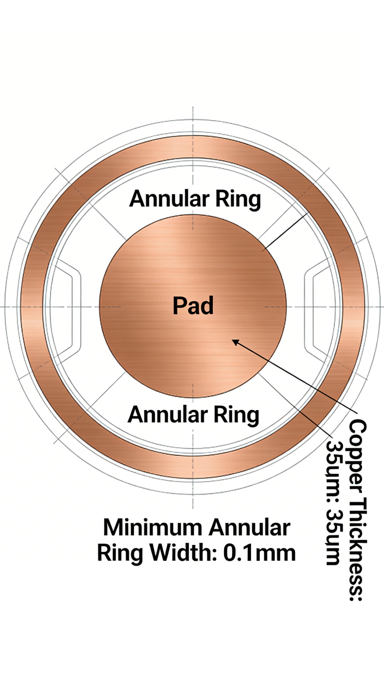 PCB pad design and annular ring requirements for reliable manufacturing
