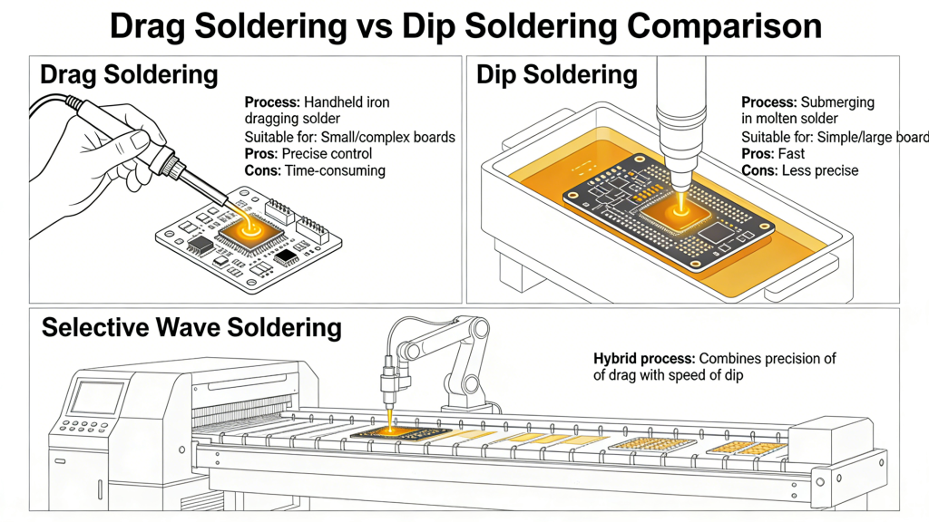 Drag Soldering vs Dip Soldering in Selective Wave Process