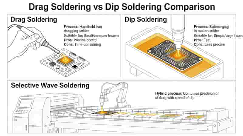 Drag Soldering vs Dip Soldering in Selective Wave Process