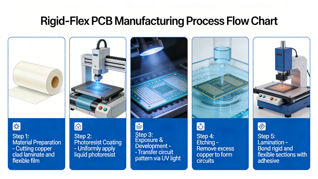 Rigid-Flex PCB manufacturing process flow chart steps