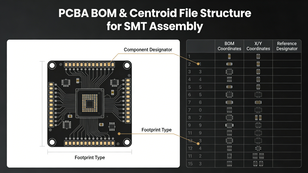 PCBA BOM and Centroid File Structure for SMT Assembly