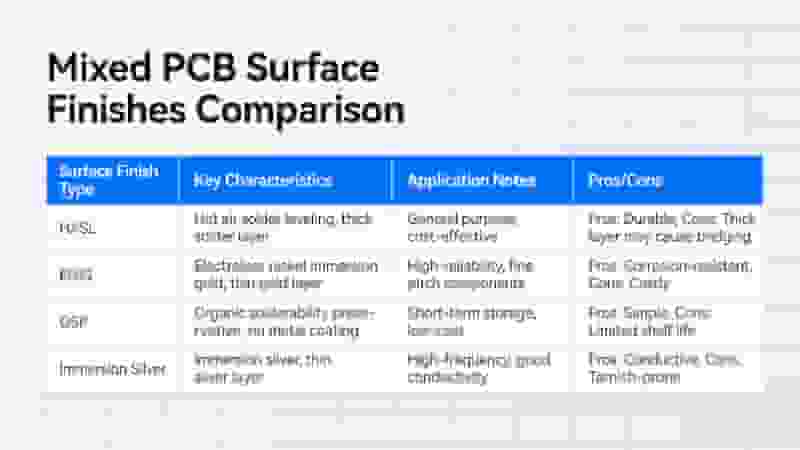 Mixed PCB SurfaceFinishes Comparison