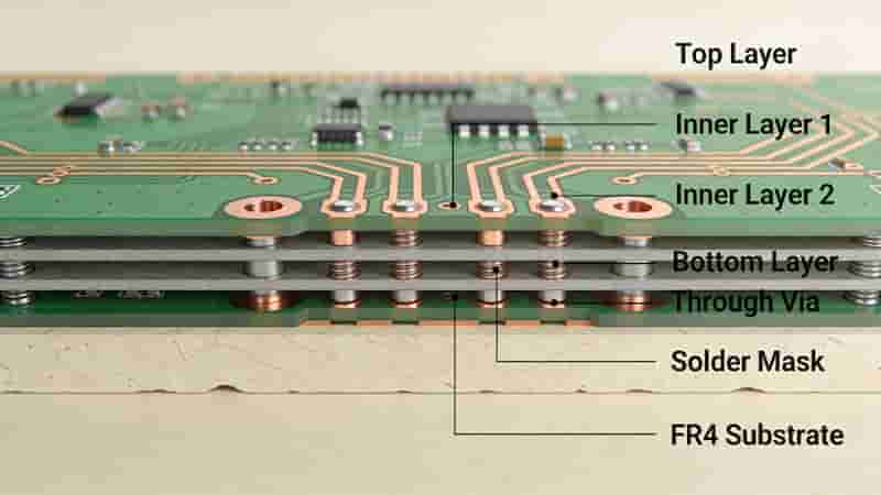 Through via in PCB connecting all layers across full board thickness