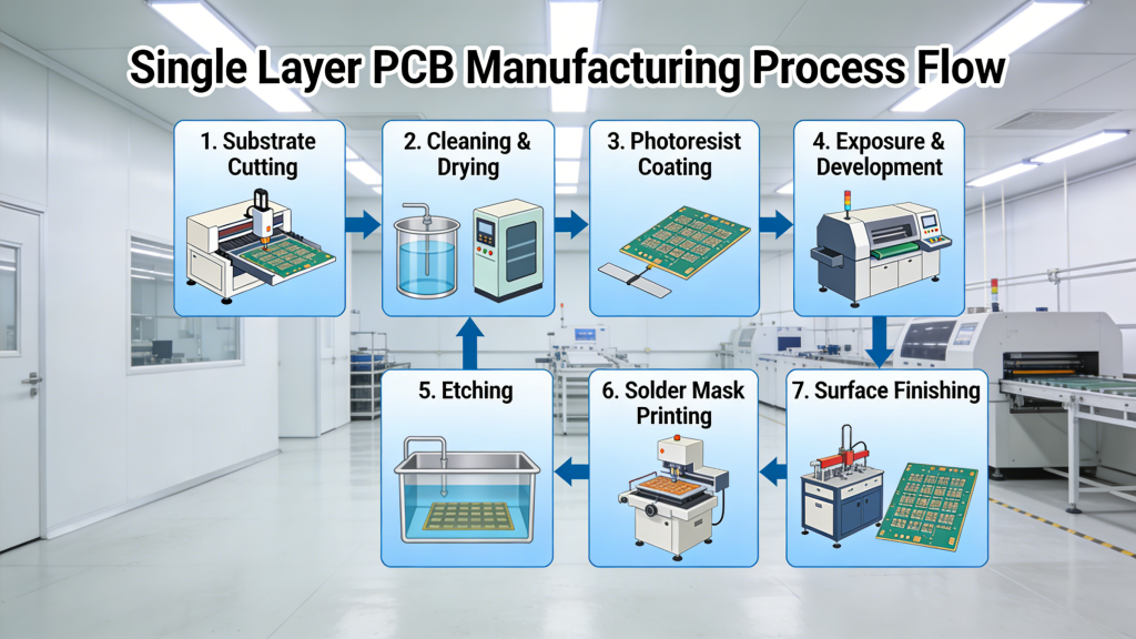 Single Layer PCB Manufacturing Process Flow Chart