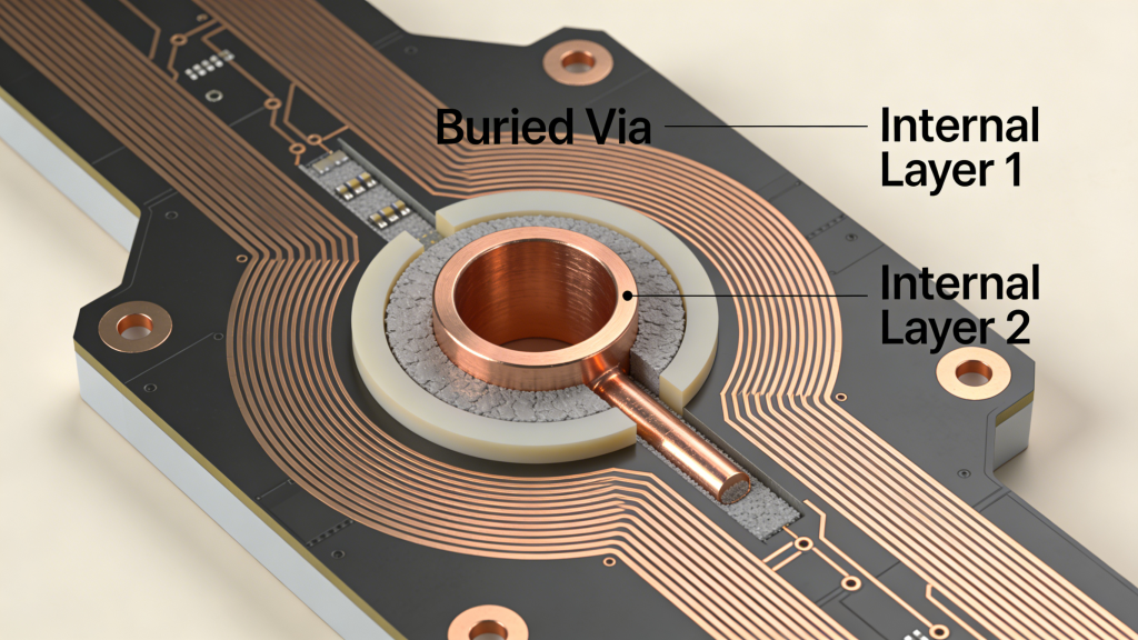 Comparison of through, blind, and buried vias in multilayer PCB design