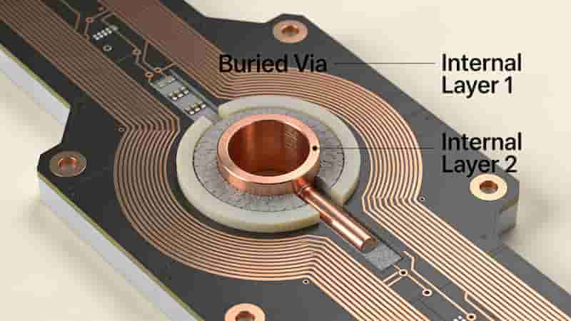 Buried via inside PCB connecting internal layers only