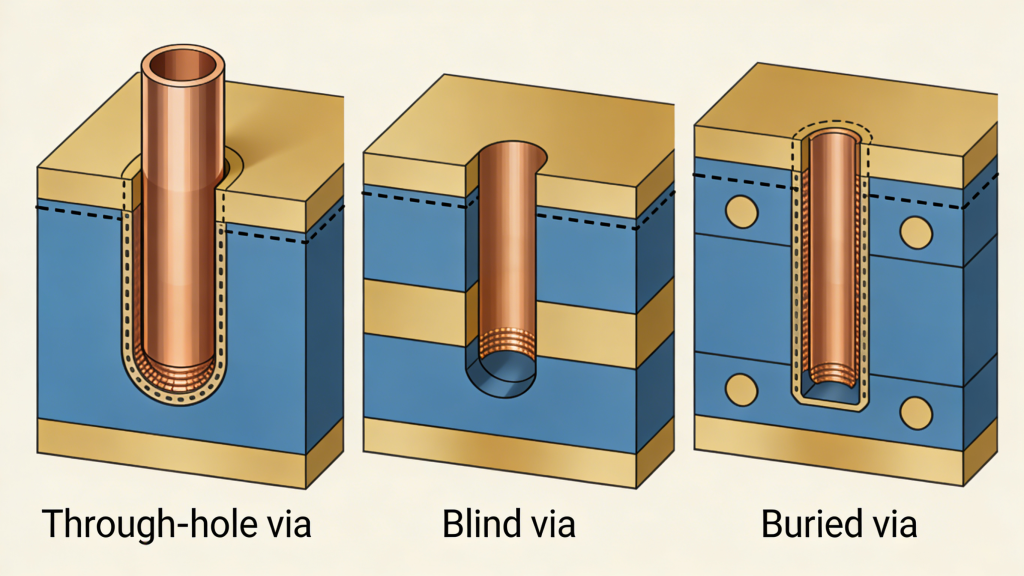 Different Types of Vias in PCB Design