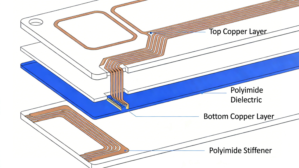 2-Layer Flex PCB Stackup | Polyimide Stiffener Structure