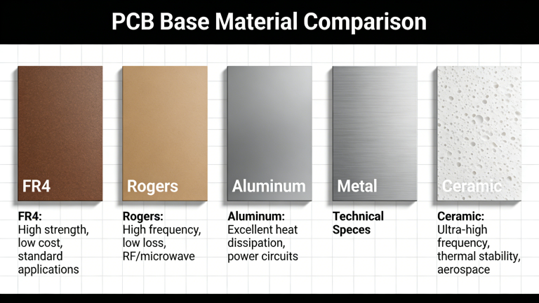 PCB Material Comparison FR4 Rogers Aluminum Ceramic