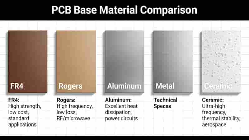 PCB Material Comparison FR4 Rogers Aluminum Ceramic