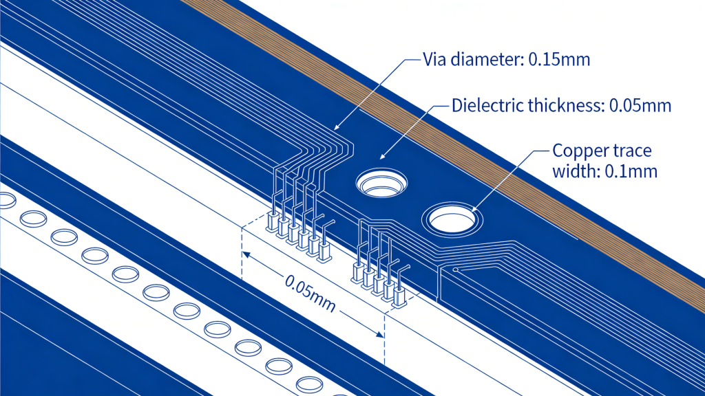 Microvia PCB fabrication process including laser drilling and copper plating