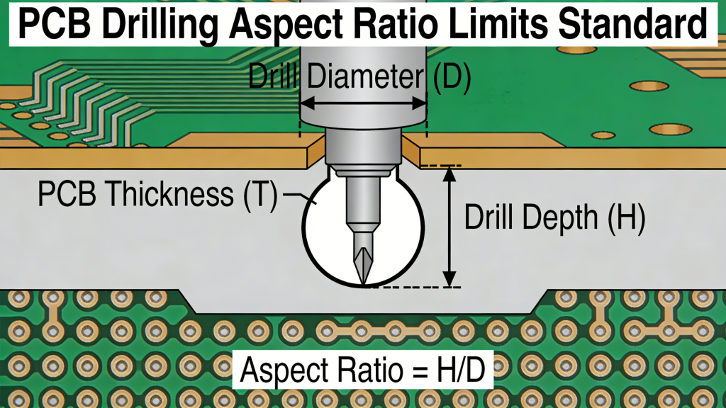 PCB drilling aspect ratio limits standard PCB thickness