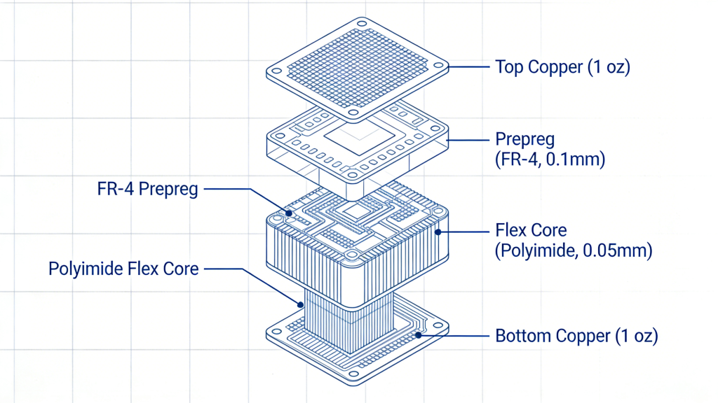 4 Layer Rigid-Flex PCB Stackup Diagram