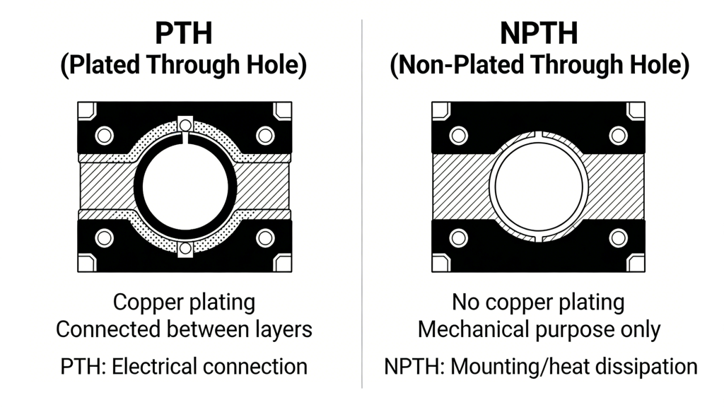 PTH vs NPTH hole comparison for printed circuit board