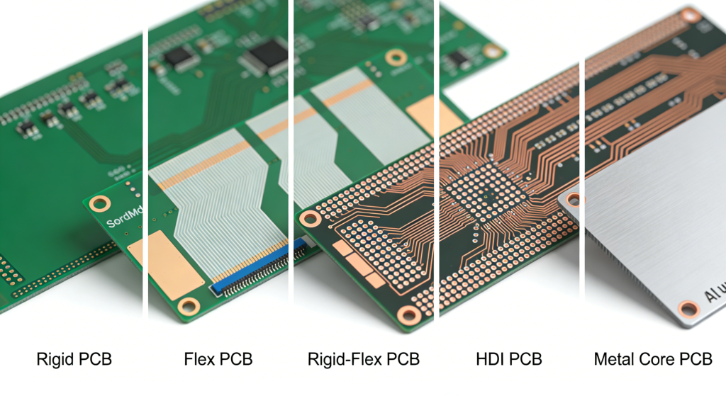Types of multilayer PCB including rigid, flex, rigid-flex, HDI and metal core PCB