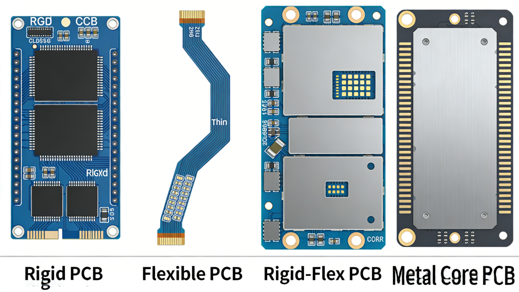 Rigid, flexible, rigid-flex and metal core PCB types