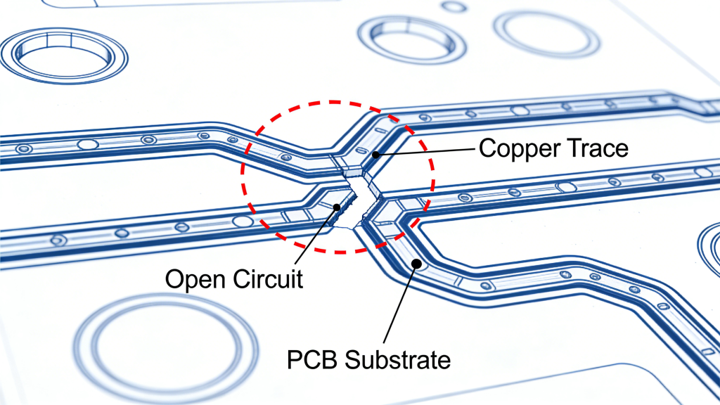 PCB Open Circuit Definition Diagram Copper Trace Break