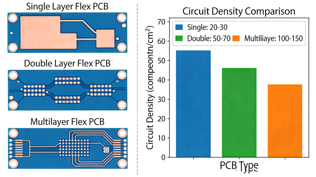 Single Double Multilayer Flex PCB Comparison | Circuit Density Chart