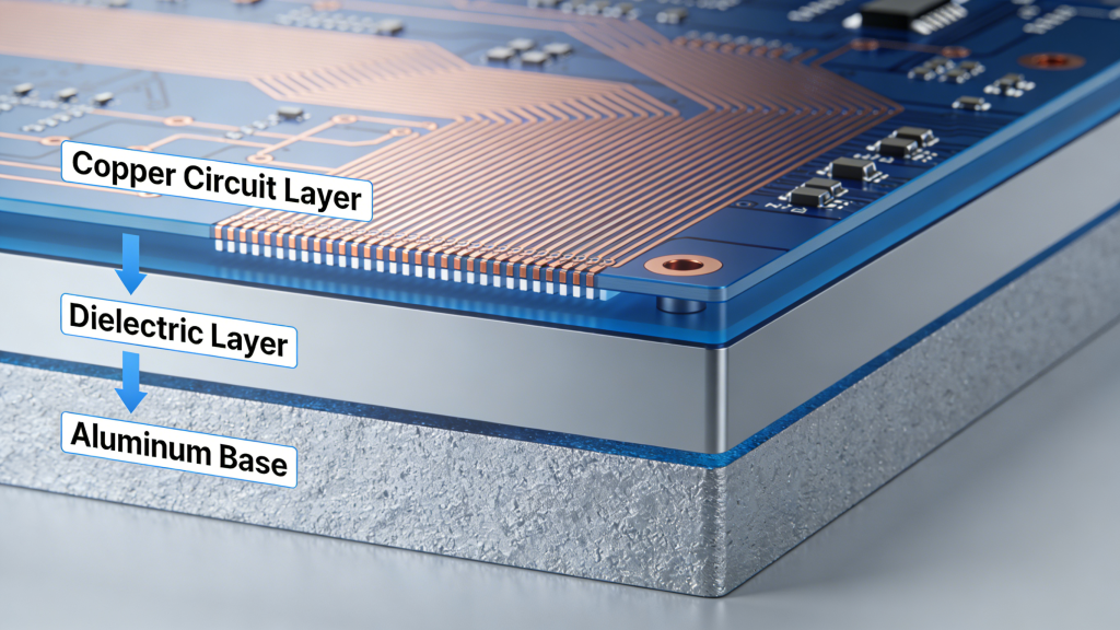 Aluminum PCB structure copper dielectric aluminum base thermal management
