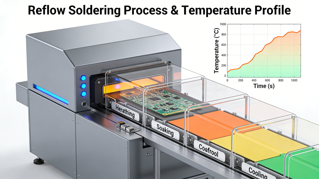 Reflow soldering oven and temperature profile for SMT PCB