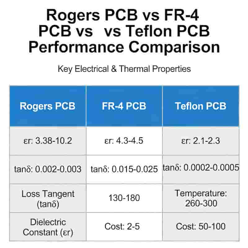 Rogers PCB vs FR4 vs Teflon comparison high frequency performance