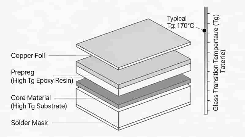 High Tg PCB Material Structure and Glass Transition Temperature Diagram