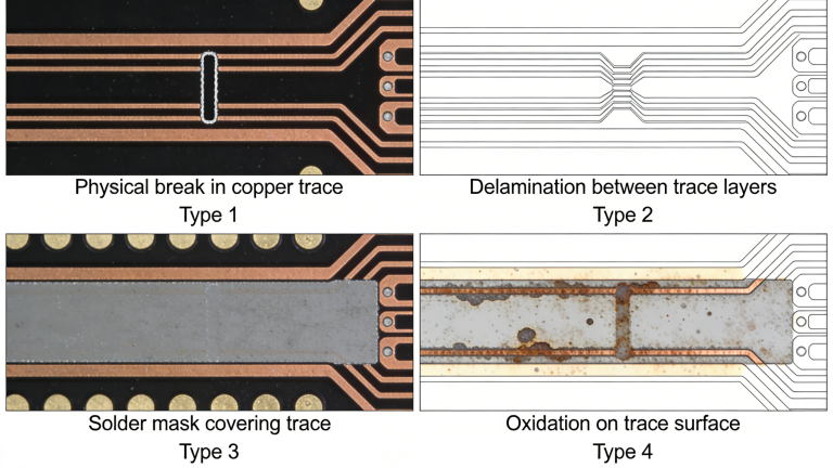 4 Types of PCB Open Circuit Diagram Repeated Gap Vacuum Scratched