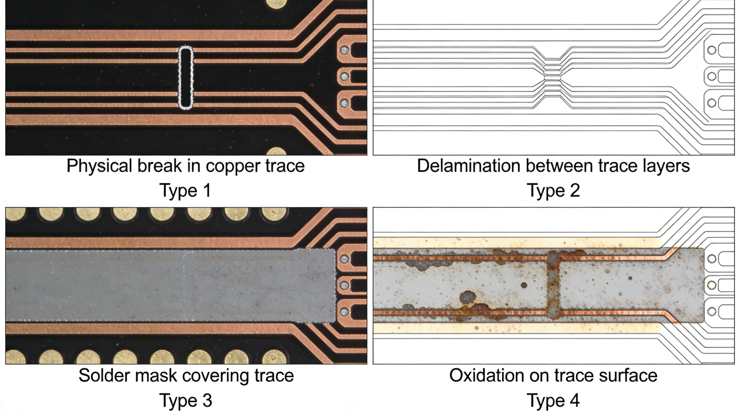 4 Types of PCB Open Circuit Diagram Repeated Gap Vacuum Scratched
