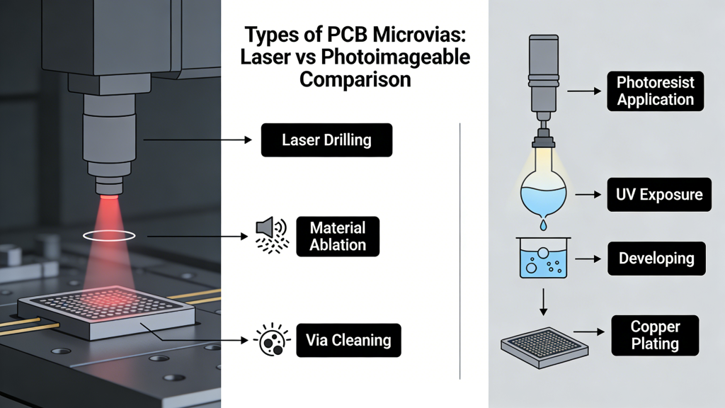 Types of PCB Microvias Laser Photoimageable Comparison