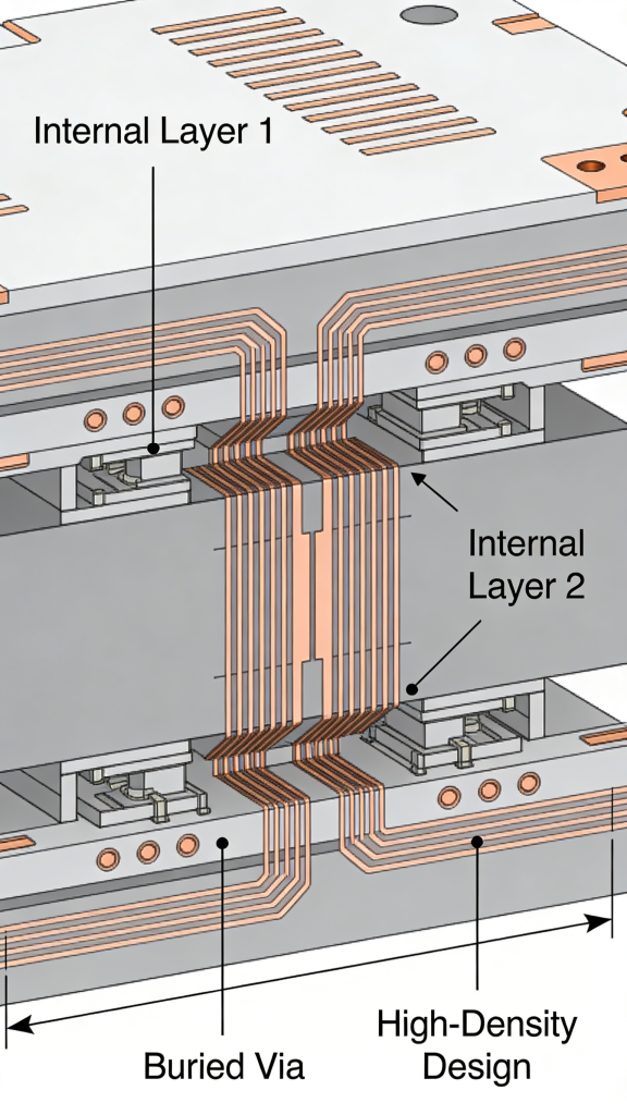 Buried via inside multilayer PCB between internal layers only