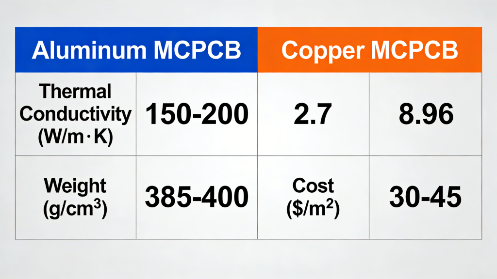 Aluminum vs Copper MCPCB Material Comparison Thermal Properties