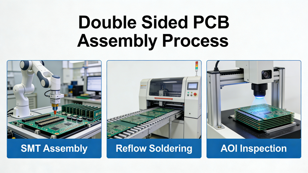 Double Sided PCB Assembly Process - SMT, Reflow Soldering, AOI Inspection