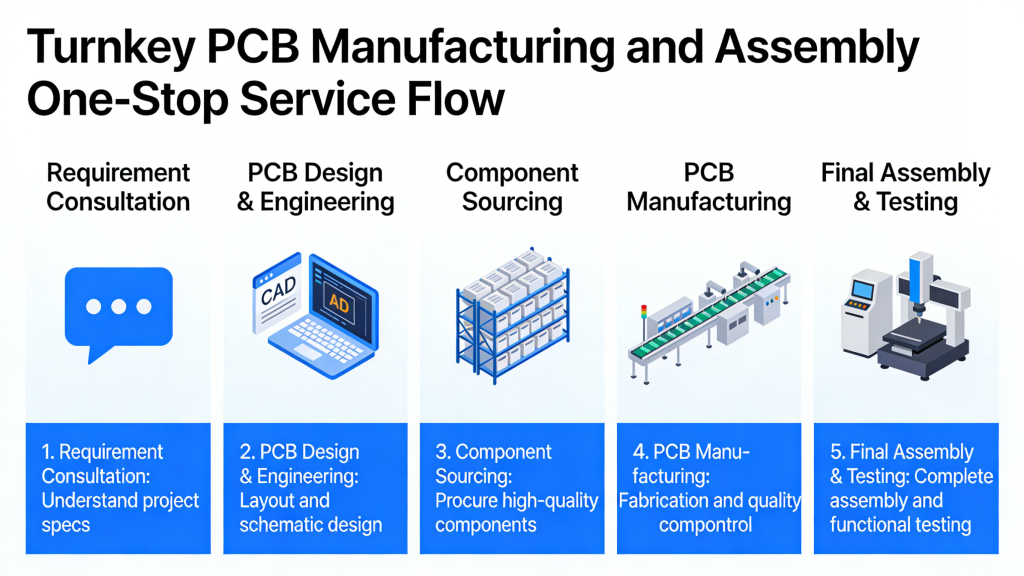 Turnkey PCB Manufacturing and Assembly One-Stop Service Flow