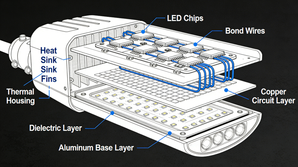 Three-layer structure of aluminum PCB for thermal management