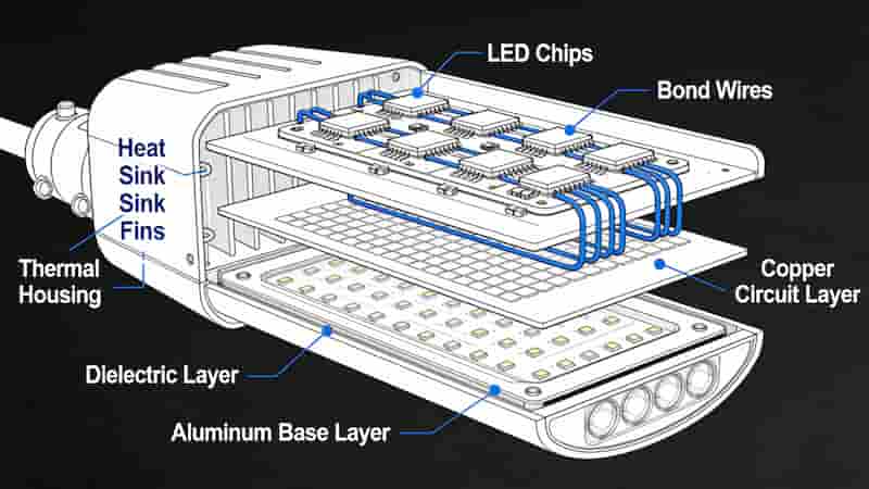 Three-layer structure of aluminum PCB for thermal management