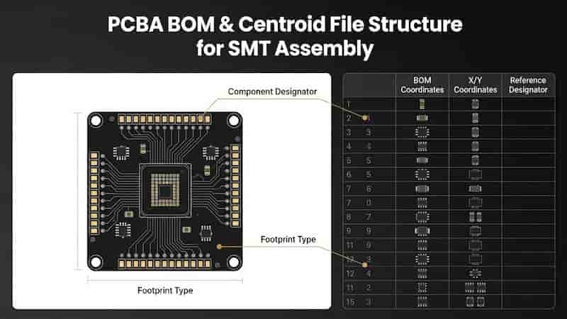 PCBA BOM and Centroid File Structure for SMT Assembly